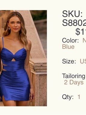 Prom dress - Royal Blue Satin Cutout Mini Dress with Spaghetti Straps
